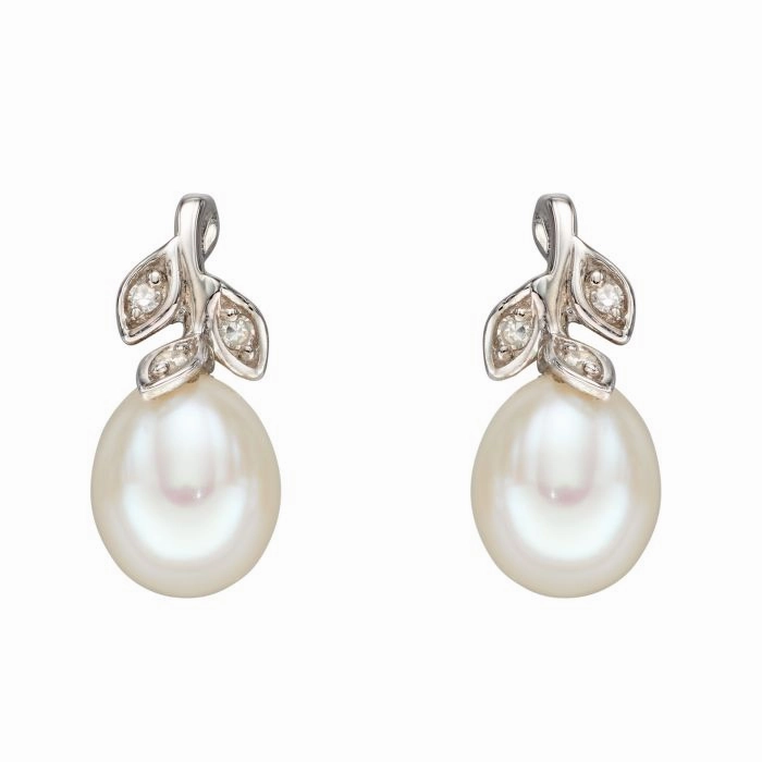 9ct White Gold Freshwater Pearl and Diamond Earrings GE2342W ear-earrings  