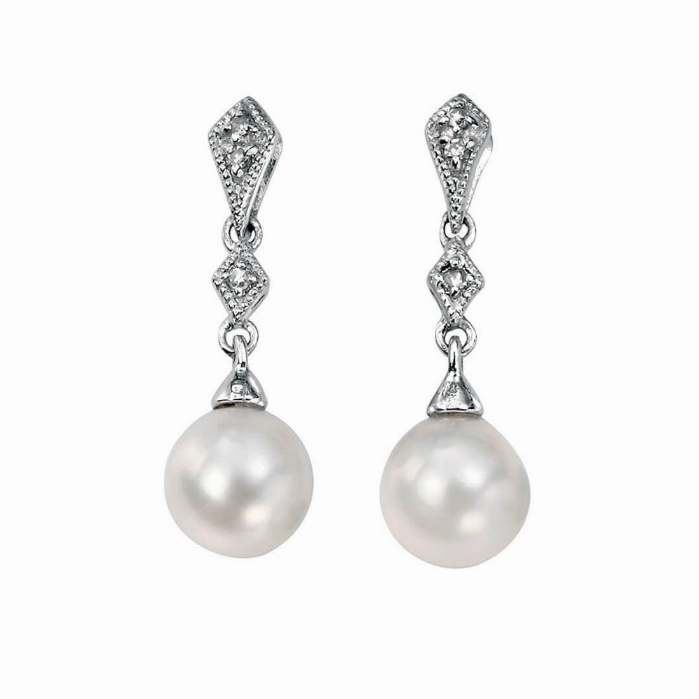 9ct White Gold Freshwater Pearl and Diamond Earrings GE807W ear-earrings  