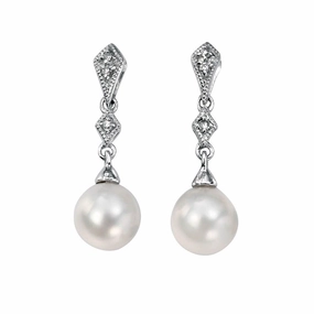9ct White Gold Freshwater Pearl and Diamond Earrings GE807W ear-earrings  