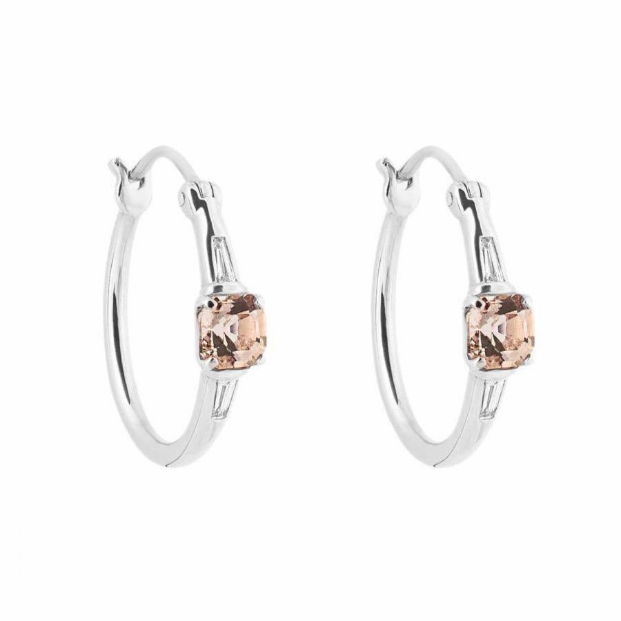 9ct White Gold Morganite & Diamond Hoop Earrings texture-diamond  