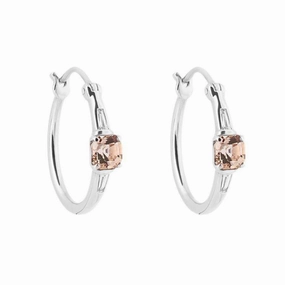 9ct White Gold Morganite & Diamond Hoop Earrings texture-diamond  