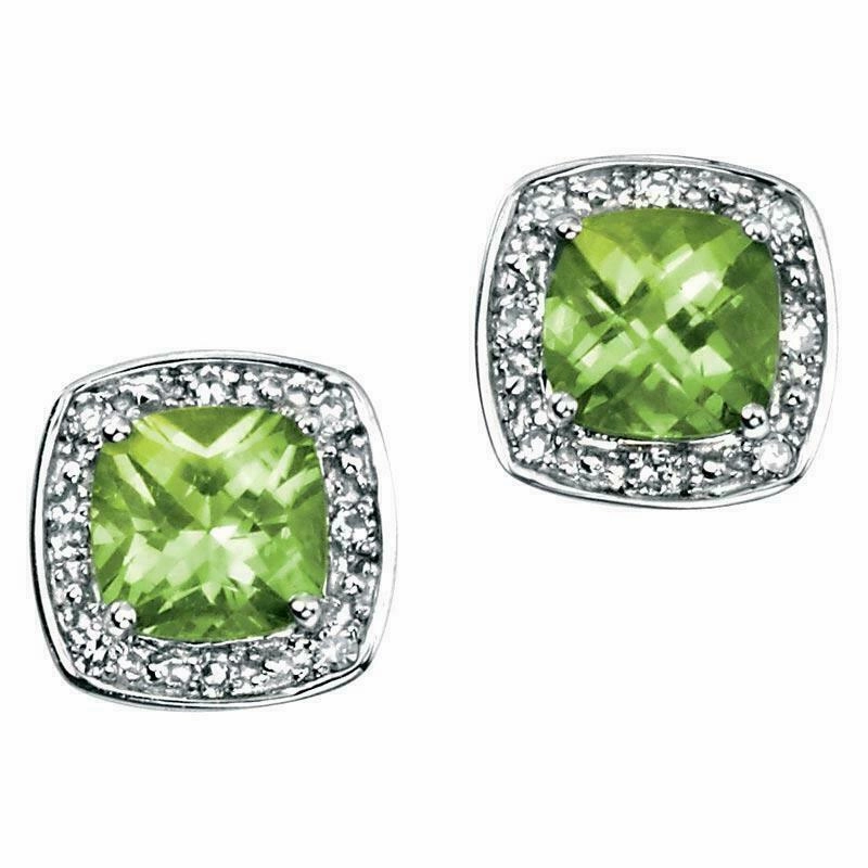 9ct White Gold Peridot and Diamond Earrings GE731G ear-earrings  
