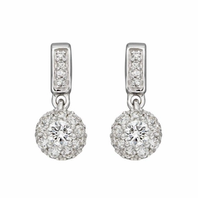 9ct White Gold Round Brilliant Cut Diamond Halo Cluster Drop Earrings texture-diamond  