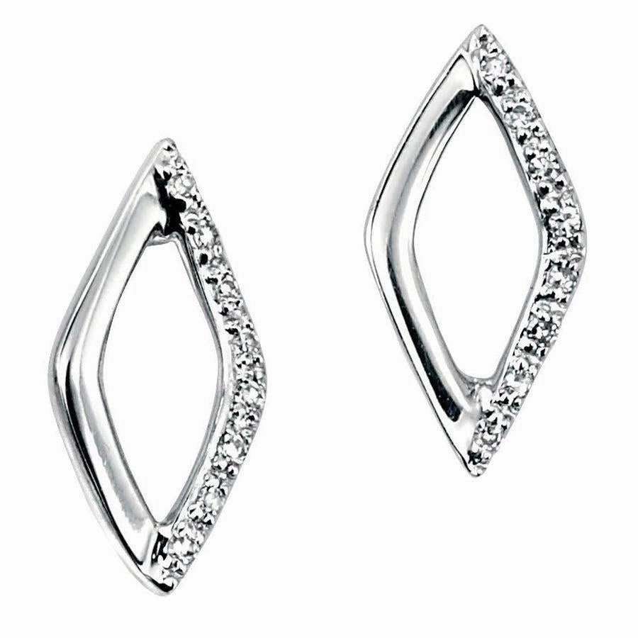 9ct White Gold Round Brilliant Cut Diamond Set Marquise Shaped Stud Earrings texture-diamond  