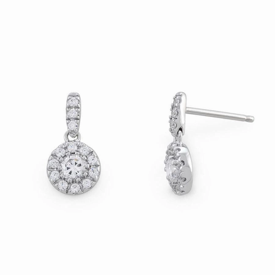 9ct White Gold Round Diamond Halo Cluster Drop Earrings texture-diamond  