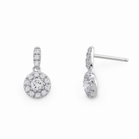 9ct White Gold Round Diamond Halo Cluster Drop Earrings texture-diamond  