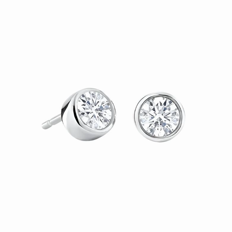 9ct white gold rubover set single stone Diamond stud earrings 0.15ct texture-diamond  