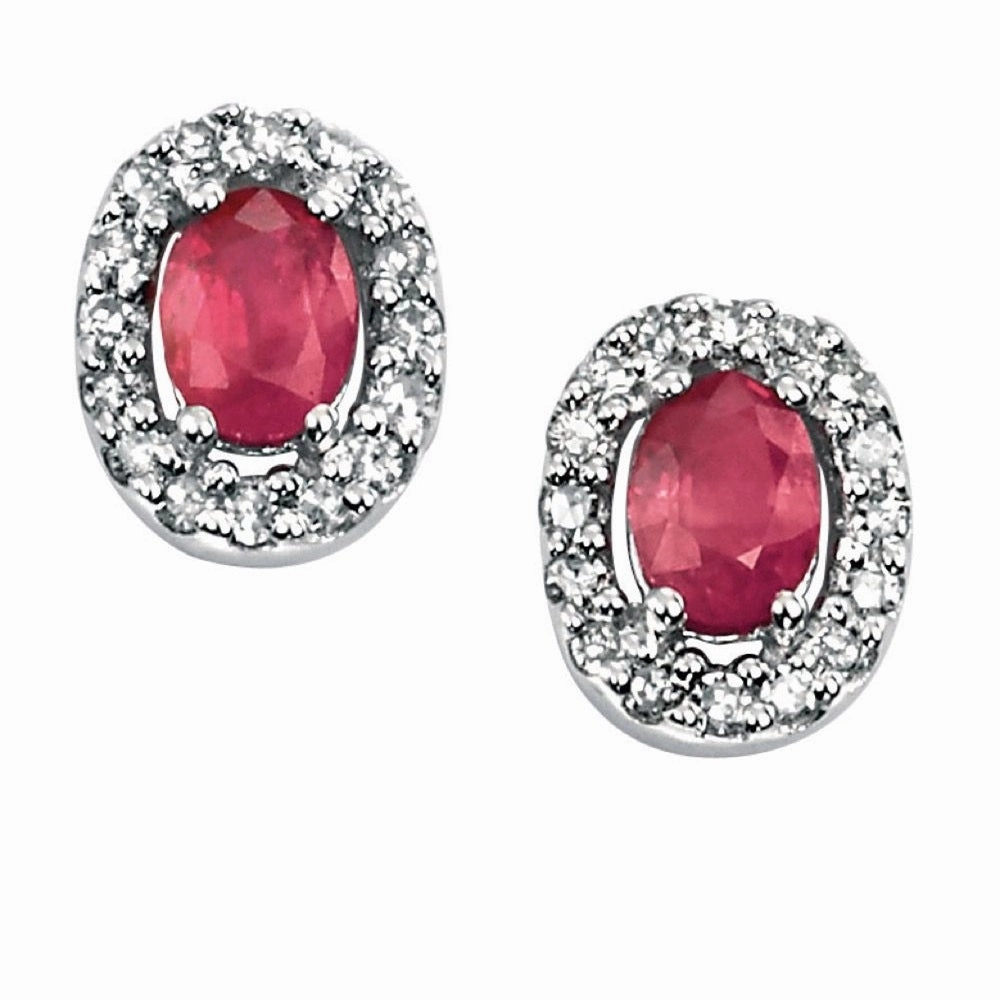 9ct White Gold Ruby and Diamond Earrings GE703R ear-earrings  