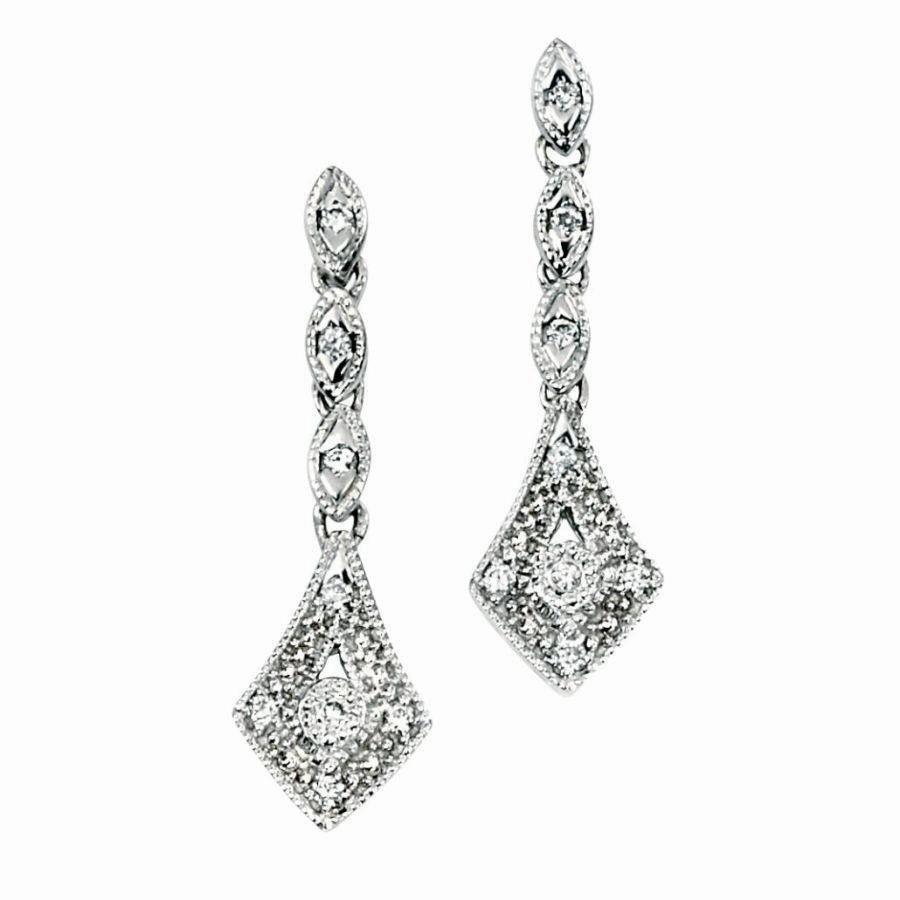 9ct White Gold Vintage Style Diamond Drop Earrings texture-diamond  