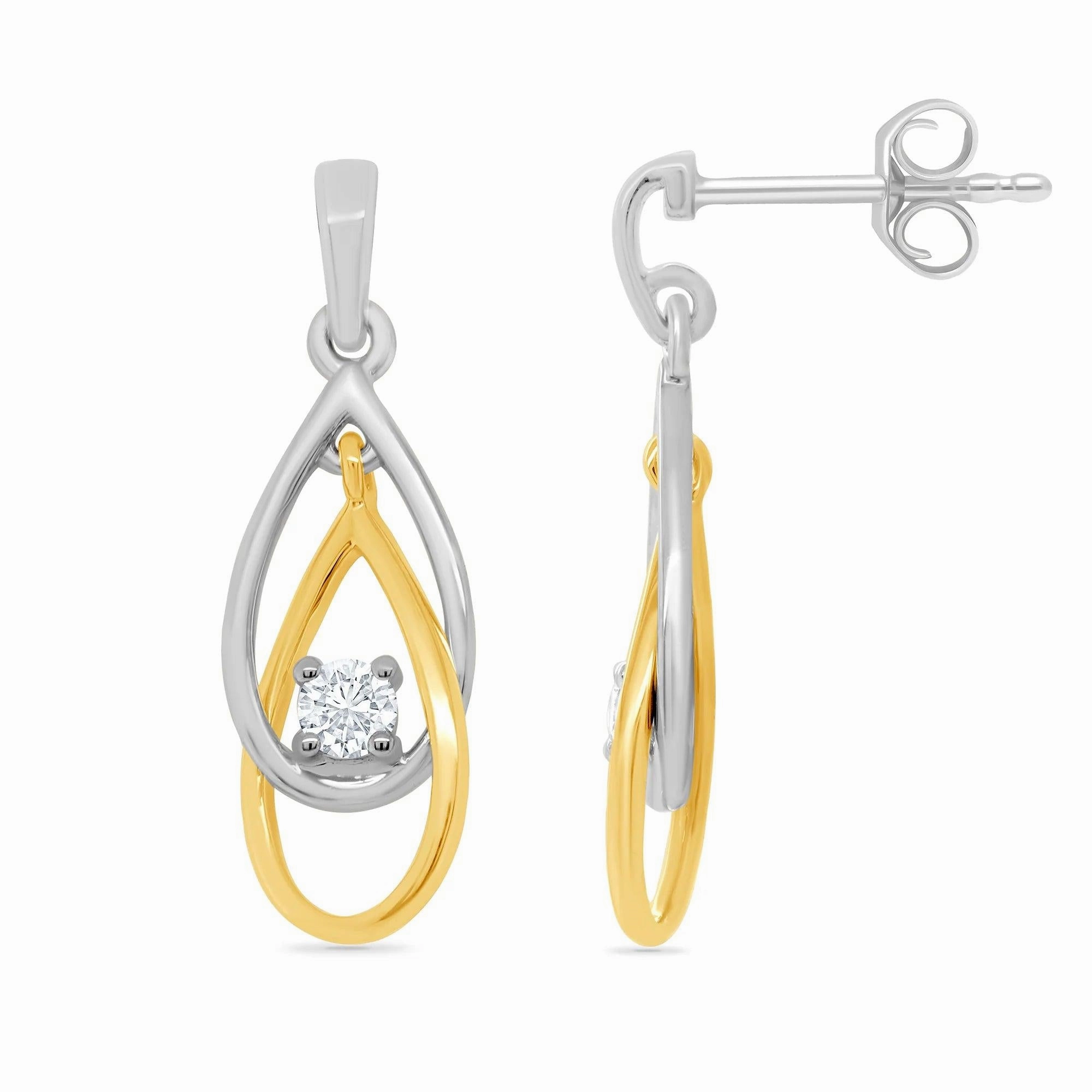 9ct yellow and white gold Diamond set drop earrings texture-diamond  