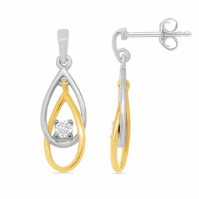 9ct yellow and white gold Diamond set drop earrings texture-diamond  