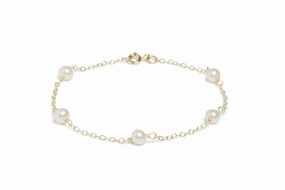9ct Yellow Gold 5mm Pearl Trace Bracelet texture-pearl  