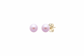 9ct Yellow Gold 5mm Pink Cultured Pearls Stud Earrings texture-pearl  