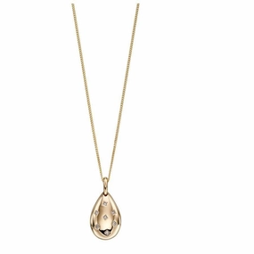 9ct Yellow Gold 7diamond Tear Drop Pendant only - No chain texture-diamond  