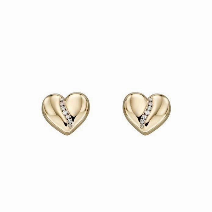 9ct Yellow Gold Channel Set Diamond Heart Stud Earrings texture-diamond  