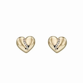 9ct Yellow Gold Channel Set Diamond Heart Stud Earrings texture-diamond  