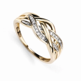 9ct Yellow Gold Dia Plaited Ring texture-diamond  
