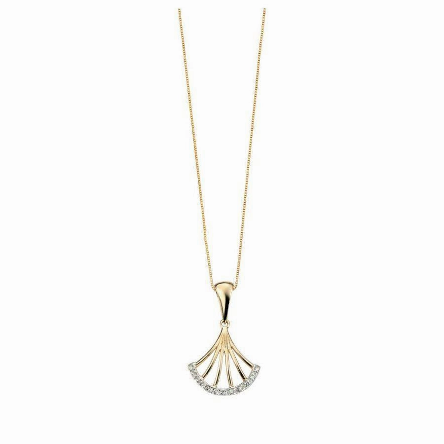 9ct Yellow Gold Diamond Pave Set Fan & Chain texture-diamond  