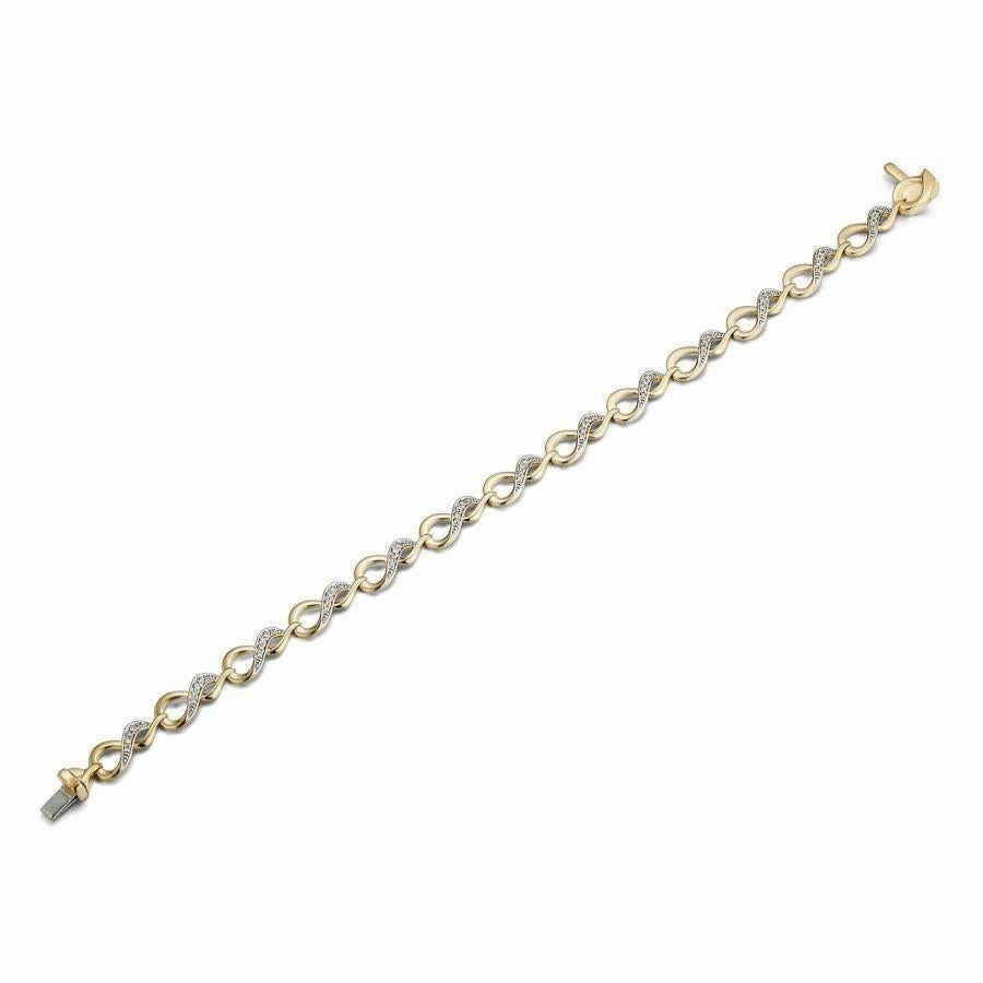 9ct Yellow Gold Diamond Set Figaro Link Bracelet texture-diamond  