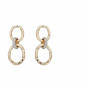 9ct Yellow Gold Diamond Set Hammered Loop Drop Earrings texture-diamond  