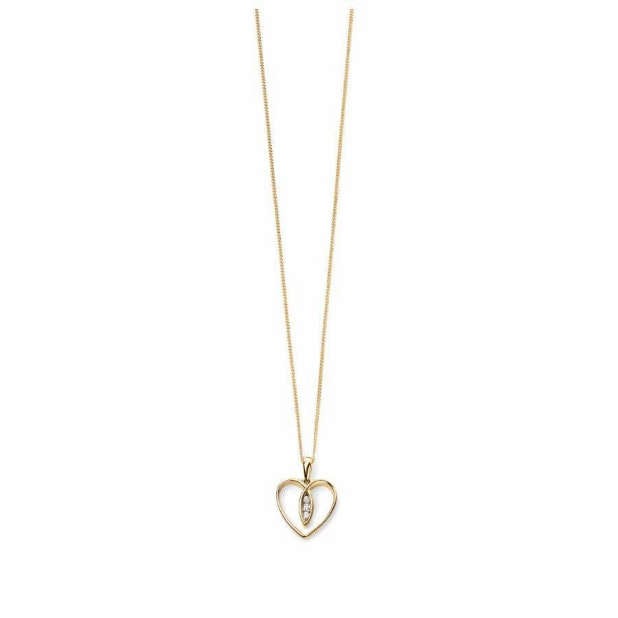 9ct Yellow Gold Diamond Set Open Heart Pendant & Chain texture-diamond  