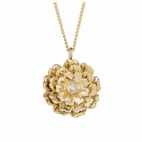 9ct Yellow Gold Diamond Set Peony Pendant texture-diamond  