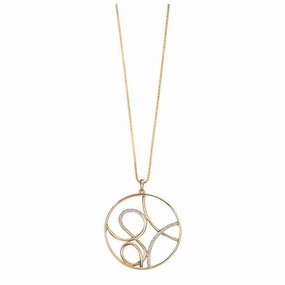 9ct Yellow Gold Diamond Set Round Scroll Pattern Pendant & Chain texture-diamond  