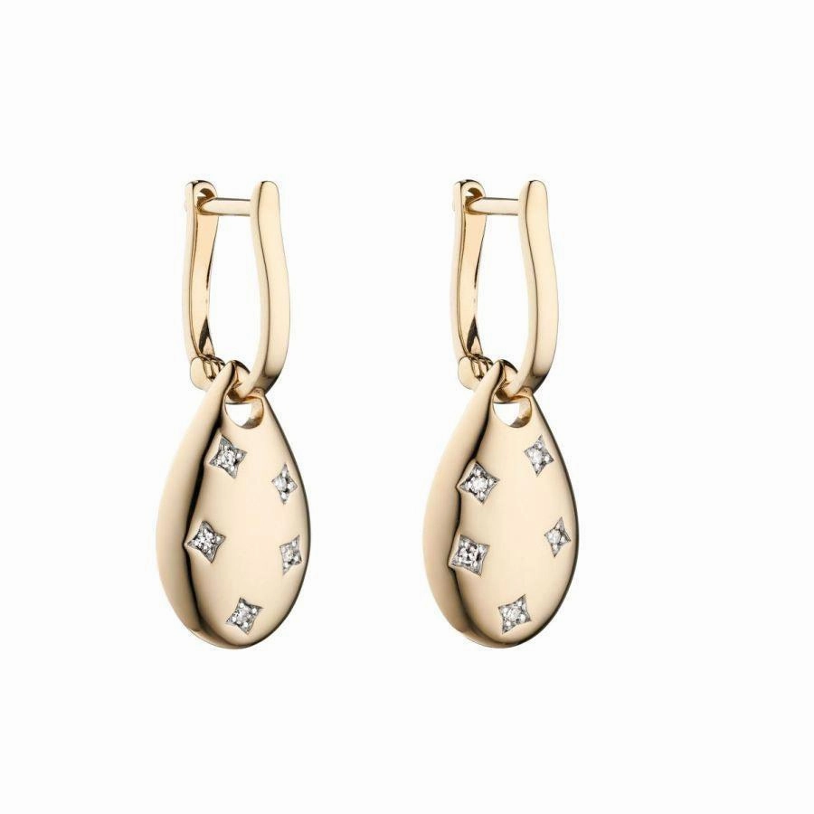 9ct Yellow Gold Diamond Set Teardrop Shaped Drop Earrings texture-diamond  