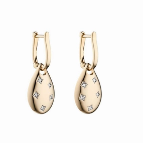 9ct Yellow Gold Diamond Set Teardrop Shaped Drop Earrings texture-diamond  