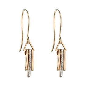 9ct Yellow Gold Diamond Set Triple Bar Drop Earrings texture-diamond  
