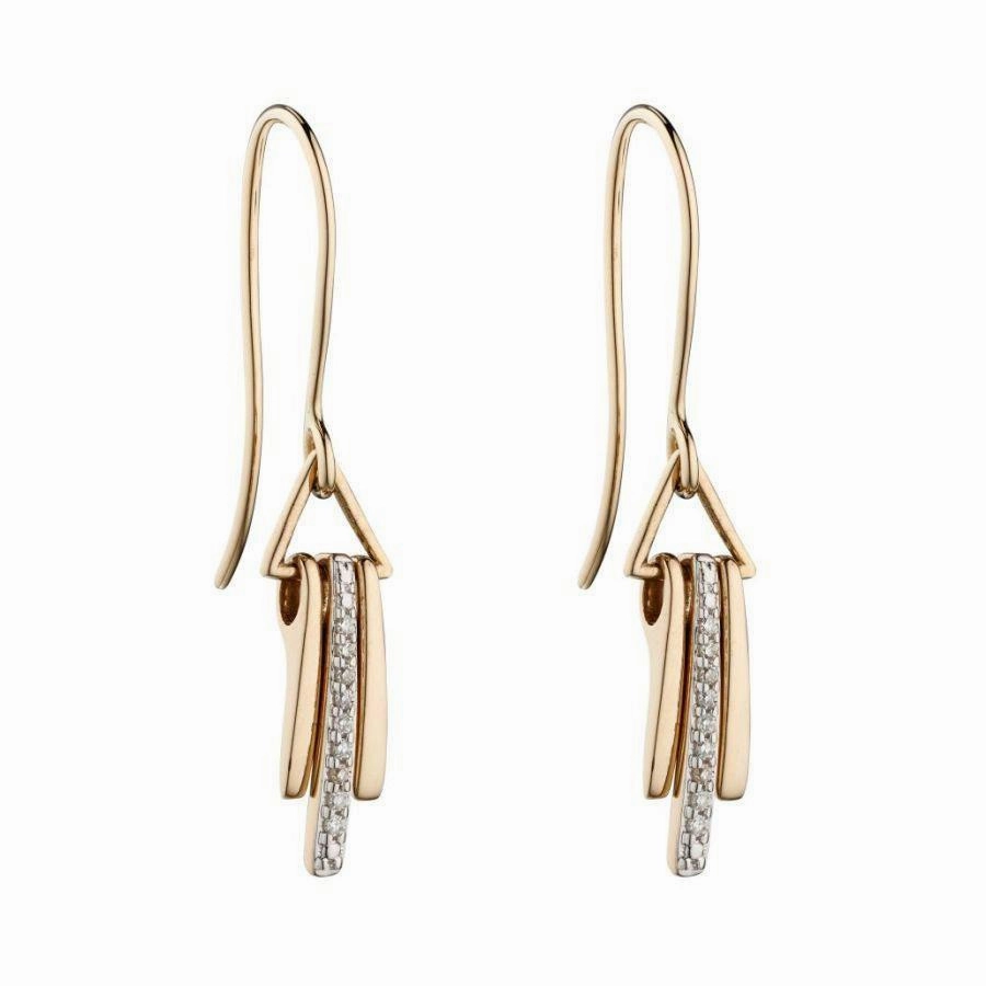 9ct Yellow Gold Diamond Set Triple Bar Drop Earrings texture-diamond  