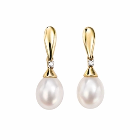 9ct Yellow Gold Freshwater Pearl and Diamond Earrings GE780W ear-earrings  