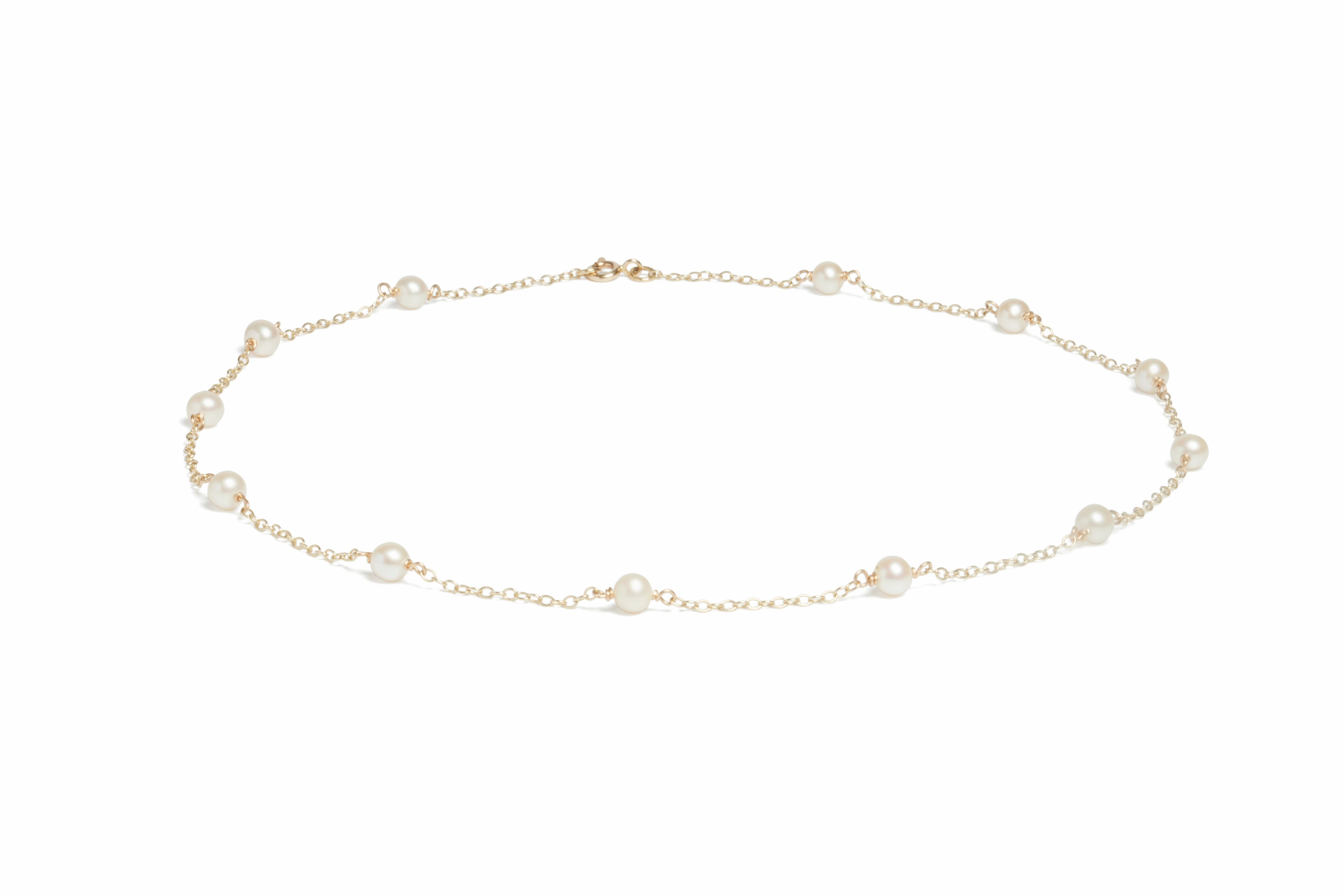 9ct Yellow Gold River Pearl 18'' Trace Necklace texture-pearl  