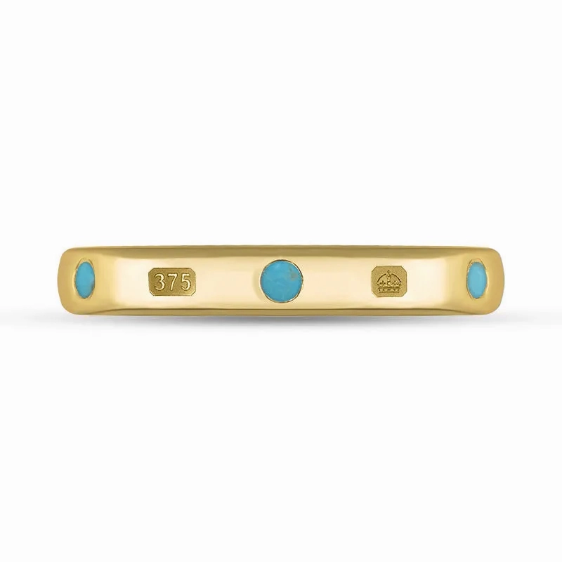 9ct Yellow Gold Turquoise Queen's Jubilee Hallmark 6mm Ring D