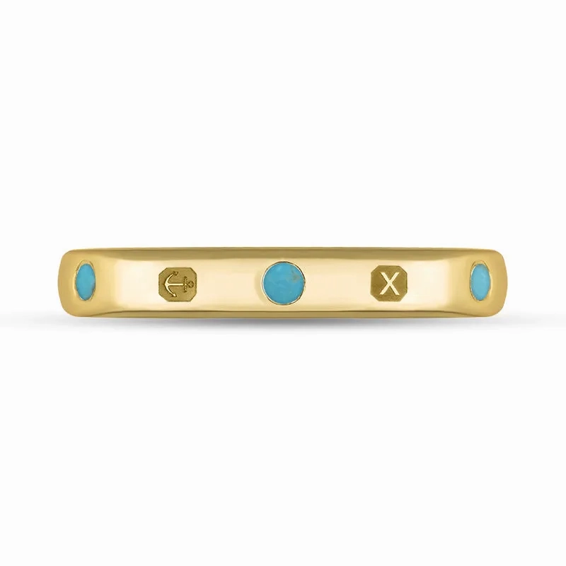 9ct Yellow Gold Turquoise Queen's Jubilee Hallmark 6mm Ring D
