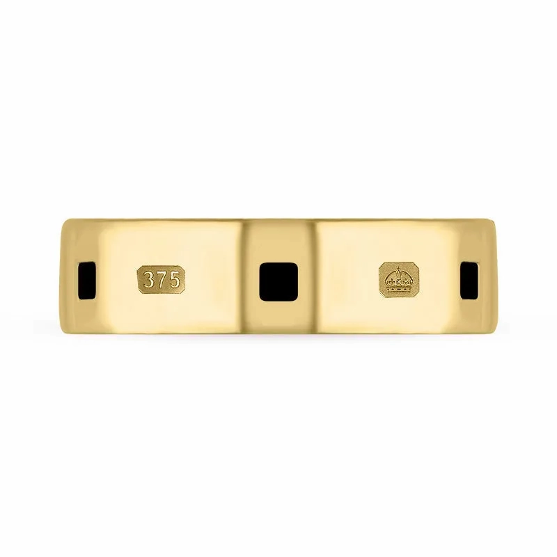 9ct Yellow Gold Whitby Jet Queen's Jubilee Hallmark Princess Cut 6mm Ring D