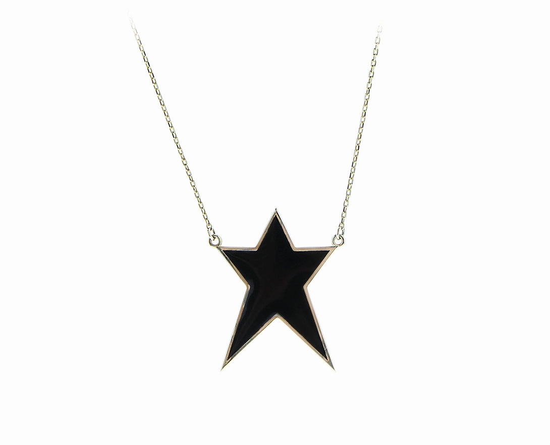 9K necklace with a pink or black enamel star pendant