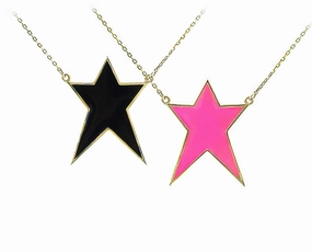9K necklace with a pink or black enamel star pendant hand-chain-bracelet  