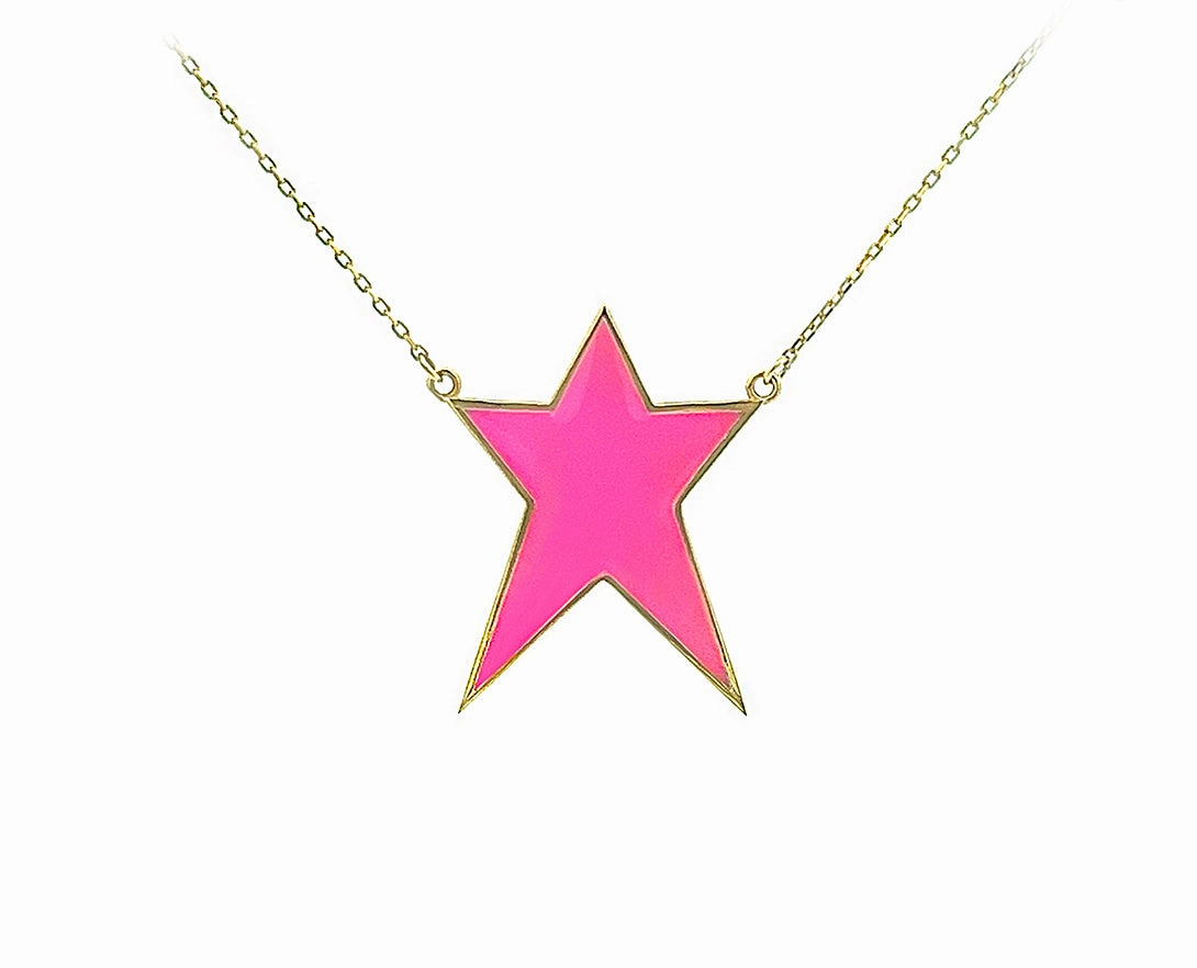 9K necklace with a pink or black enamel star pendant