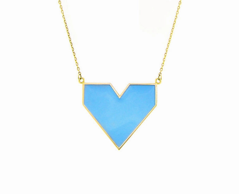 9K necklace with bright colored enamel heart