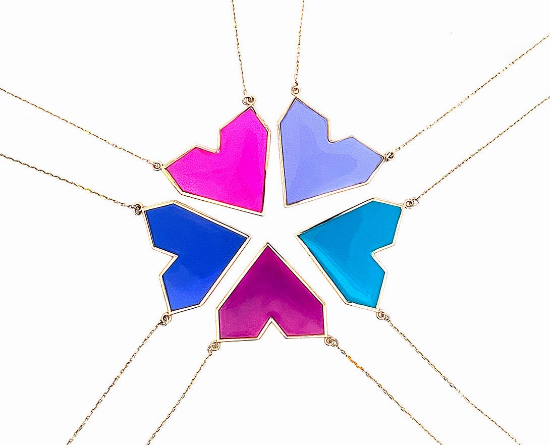 9K necklace with bright colored enamel heart