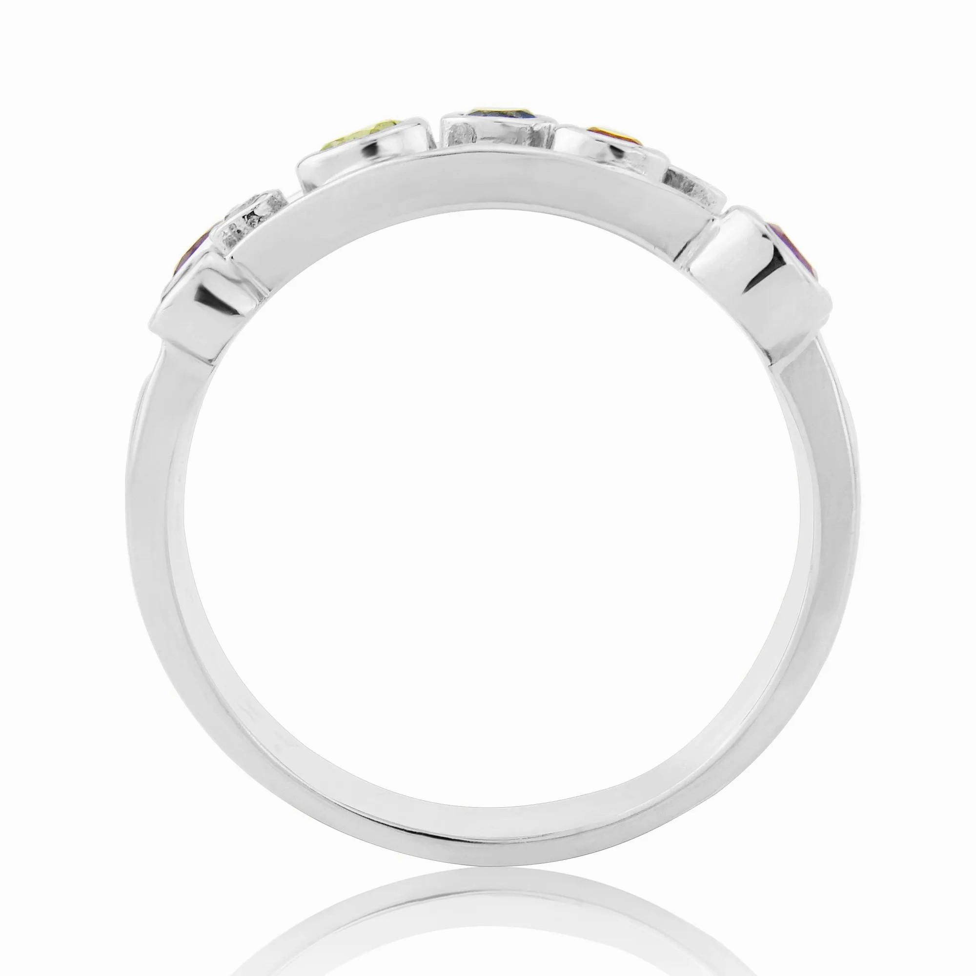 9K White Gold Multi Gem &amp; Diamond Bubble Ring