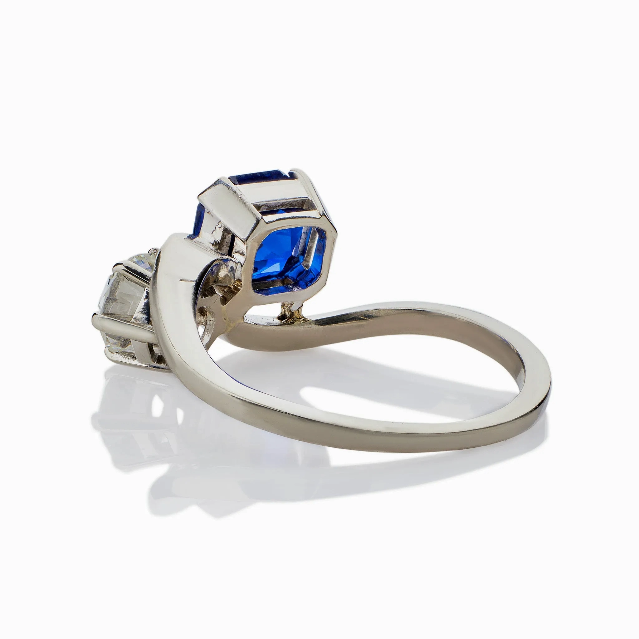 &quot;Toi et Moi&quot; Untreated Burmese Sapphire and Diamond Ring