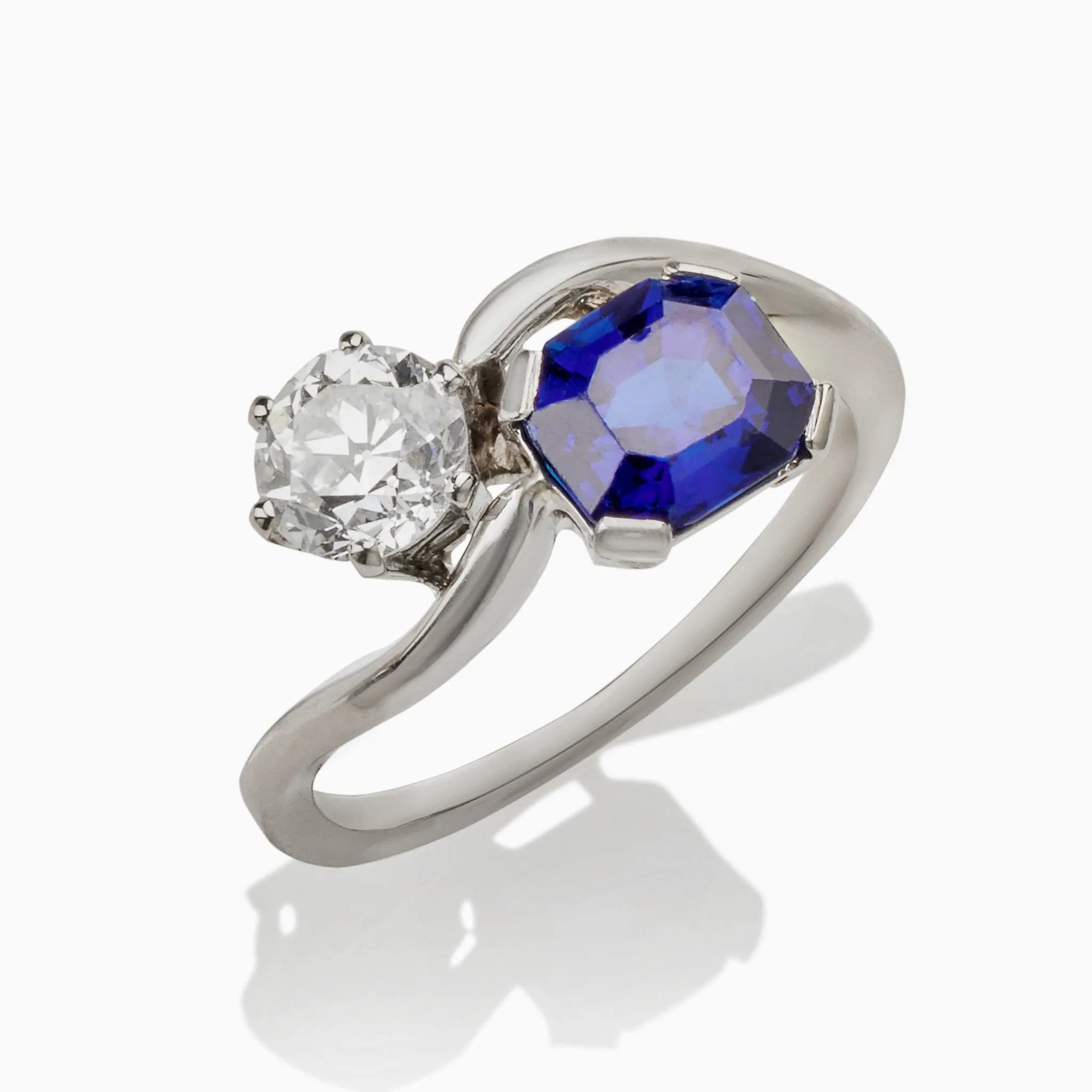 &quot;Toi et Moi&quot; Untreated Burmese Sapphire and Diamond Ring