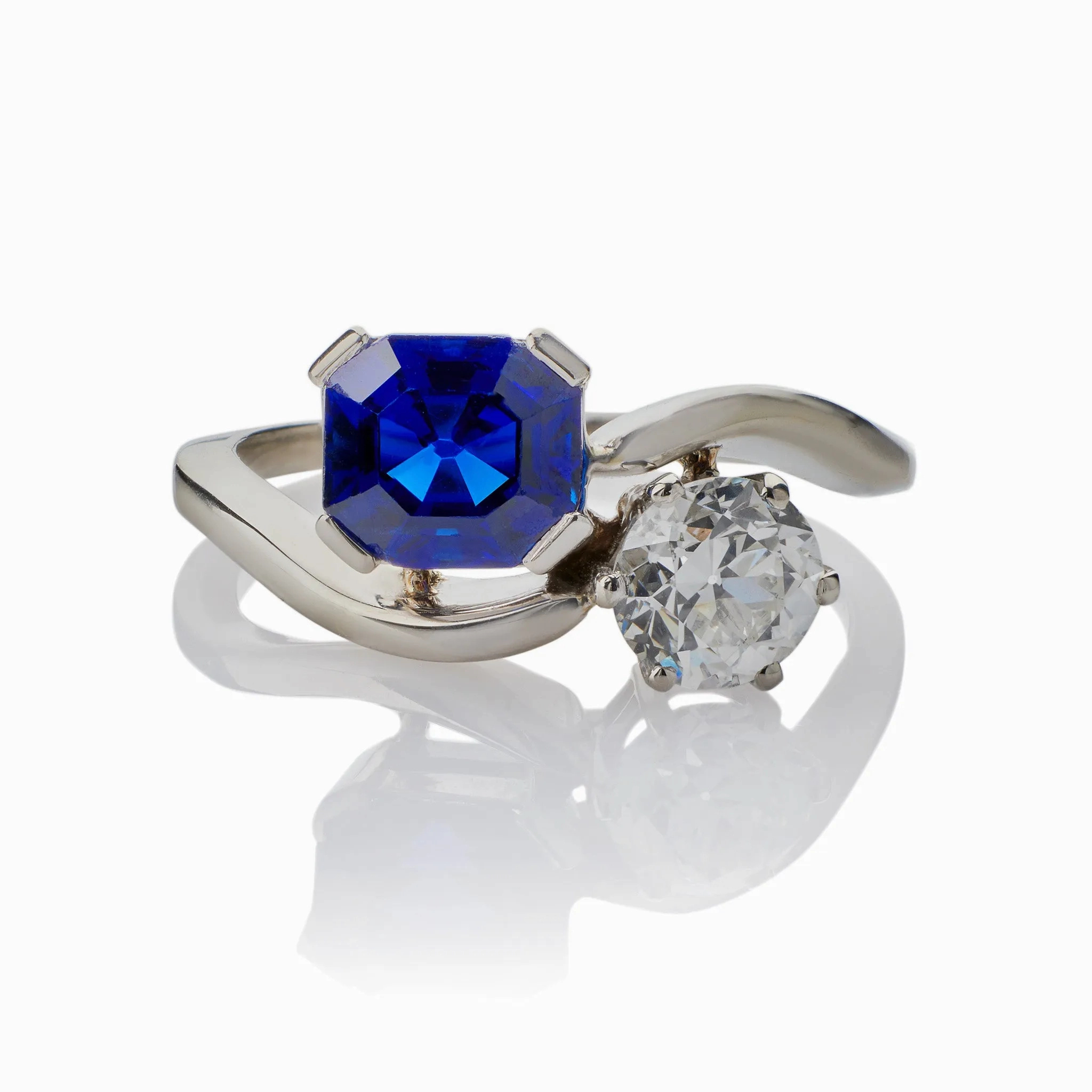 &quot;Toi et Moi&quot; Untreated Burmese Sapphire and Diamond Ring
