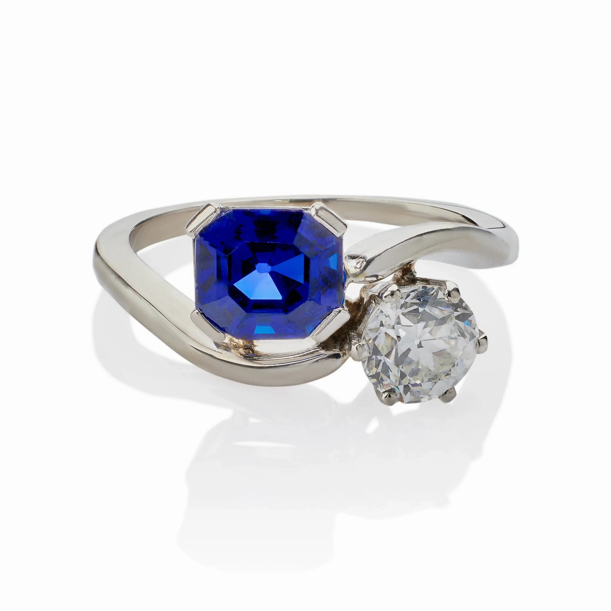 &quot;Toi et Moi&quot; Untreated Burmese Sapphire and Diamond Ring