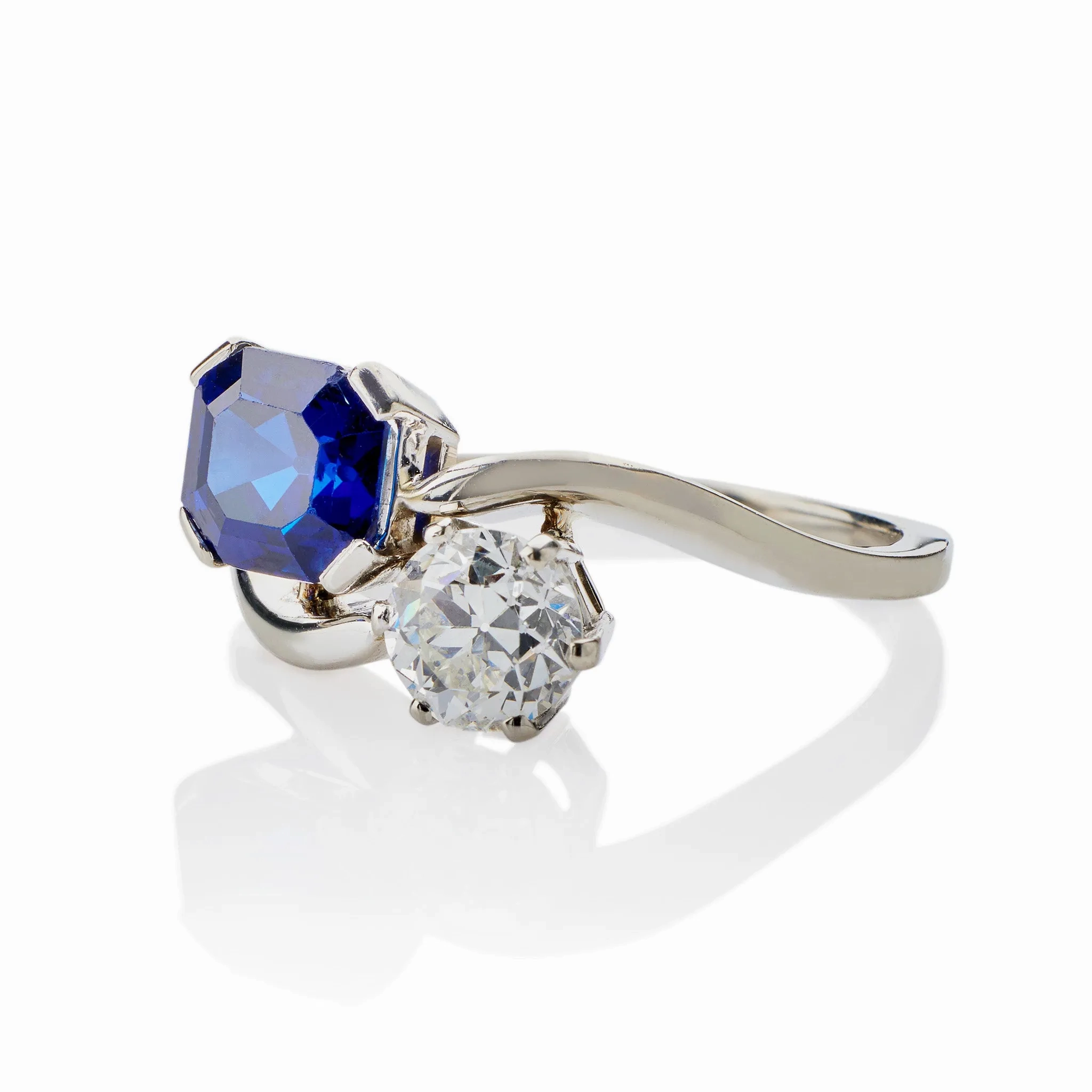 &quot;Toi et Moi&quot; Untreated Burmese Sapphire and Diamond Ring