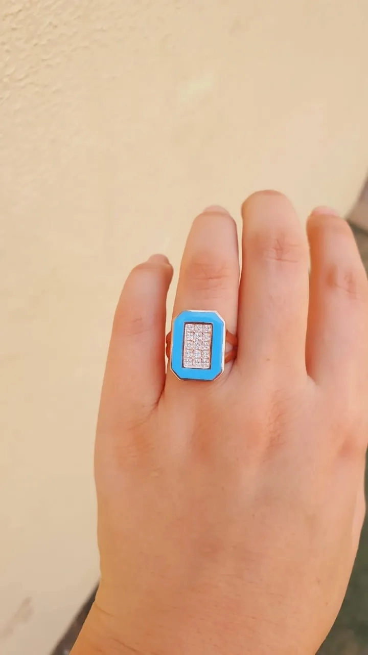 Adjustable Blue Card Ring - 925 Sterling Silver