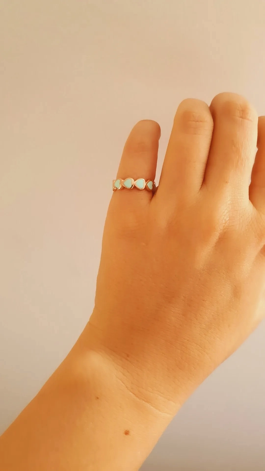 Adjustable Mint Mini Hearts Ring in 925 Sterling Silver
