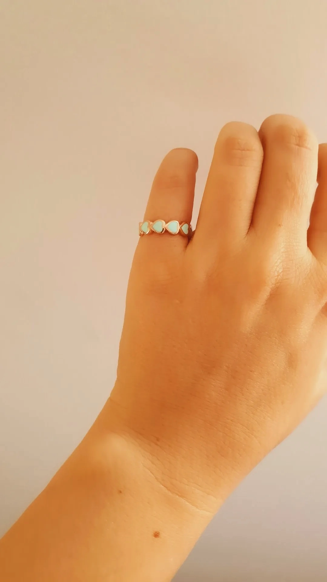 Adjustable Mint Mini Hearts Ring in 925 Sterling Silver